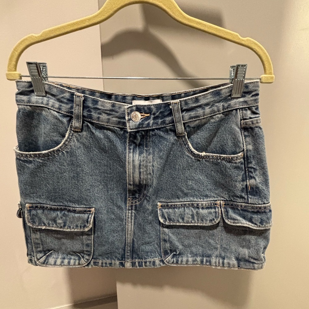 Denim Mini Skirt with Pockets